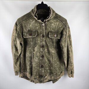 Pilcro Shirt Jacket Womens Small Tan Moss Green Distressed Relaxed Shacket